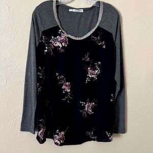 Womens Plus size Maurice’s Shirt, Floral Print, Semi Sheer front, long sleeve 1X